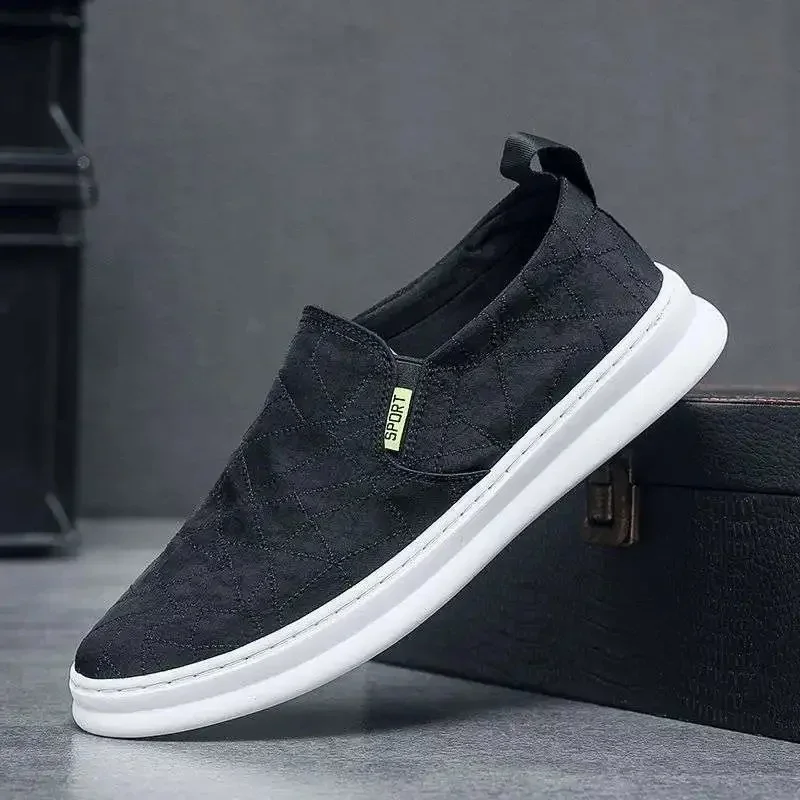 

Мужская парусиновая обувь без шнуровки, летняя дышащая повседневная рабочая обувь, устойчивая к запаху, универсальная, в ленивом Пекине, длиной до щиколотки