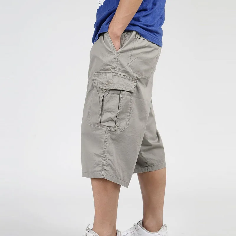 

2026 Men Summer Multi-Pocket Baggy Cargo Cotton Calf Length Pants Casual Trouser Male Large Solid Color Shorts Plus Size Xl-6Xl