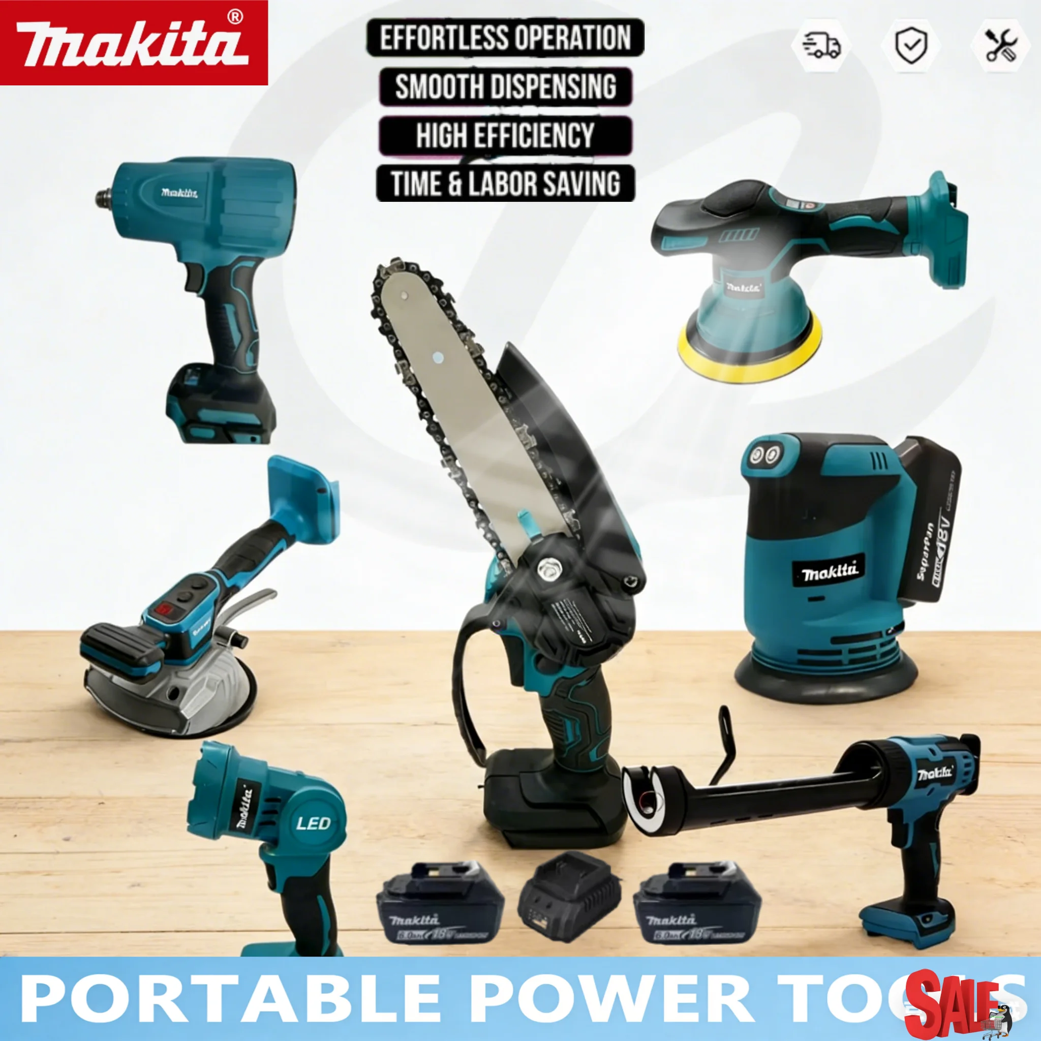 

Многофункциональный аккумуляторный инструмент Makita 18В: полировальная машина, воздуходувка, электрический пистолет для герметика, рабочий фонарь, сабельная пила