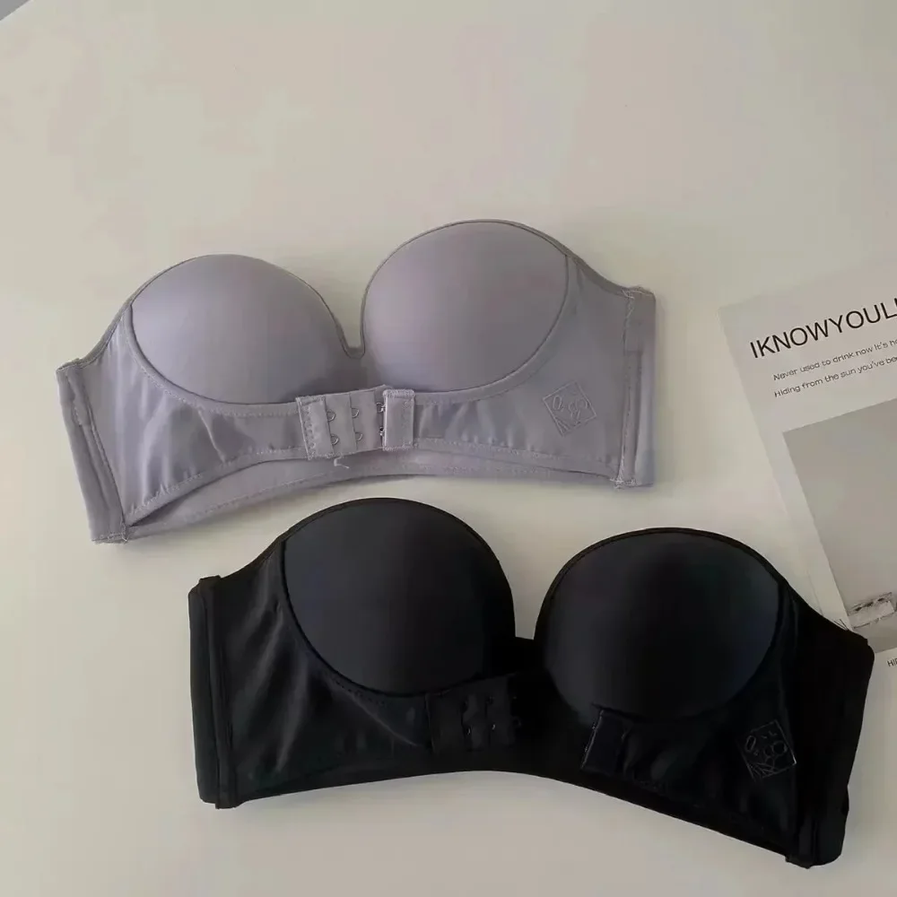 Women Sexy Strapless Push Up Bra Front Closure Bralette Invisible Bra Underwear Lingerie Seamless Brassiere 3/4 Cup Wireless Bra