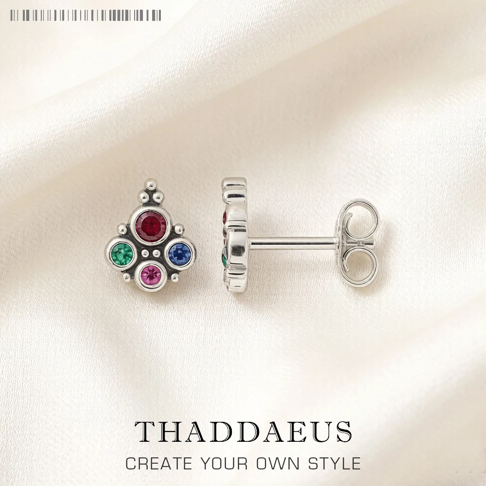 Royalty Colourful Stones Stud Earrings Europe Style Fashion Jewerly For Women Girls Gift In 925 Sterling Silver
