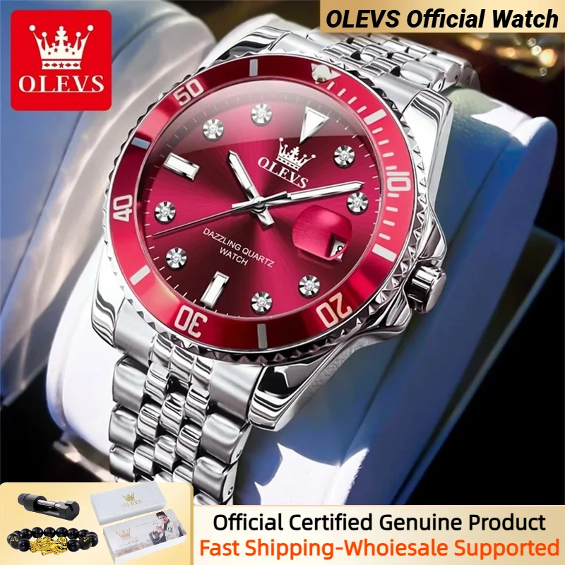 OLEVS Men\'s Watches High Quality Diamond Scale Stainless steel Waterproof Diving Series Quartz Watch for Men Date Hand Clock NEW