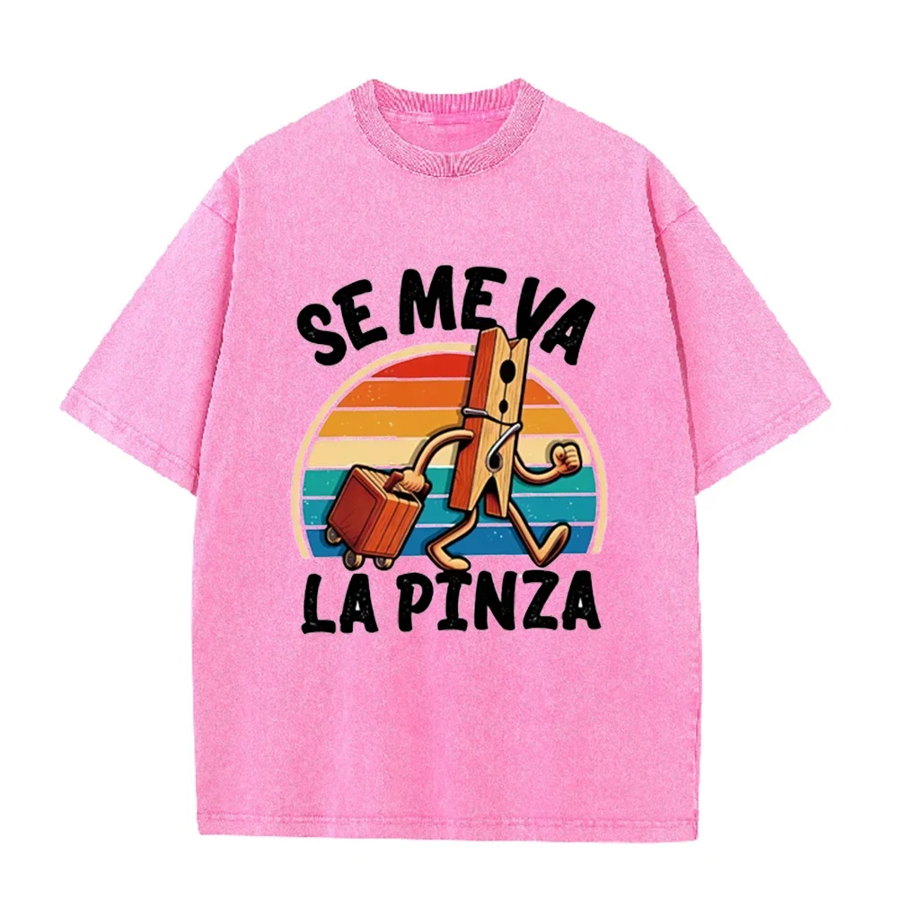 2026 Vintage Washed Pink T Shirt Funny Se Me Va La Pinza Spanish Joke Y2K Retro Graphic Tee Unisex Casual Top