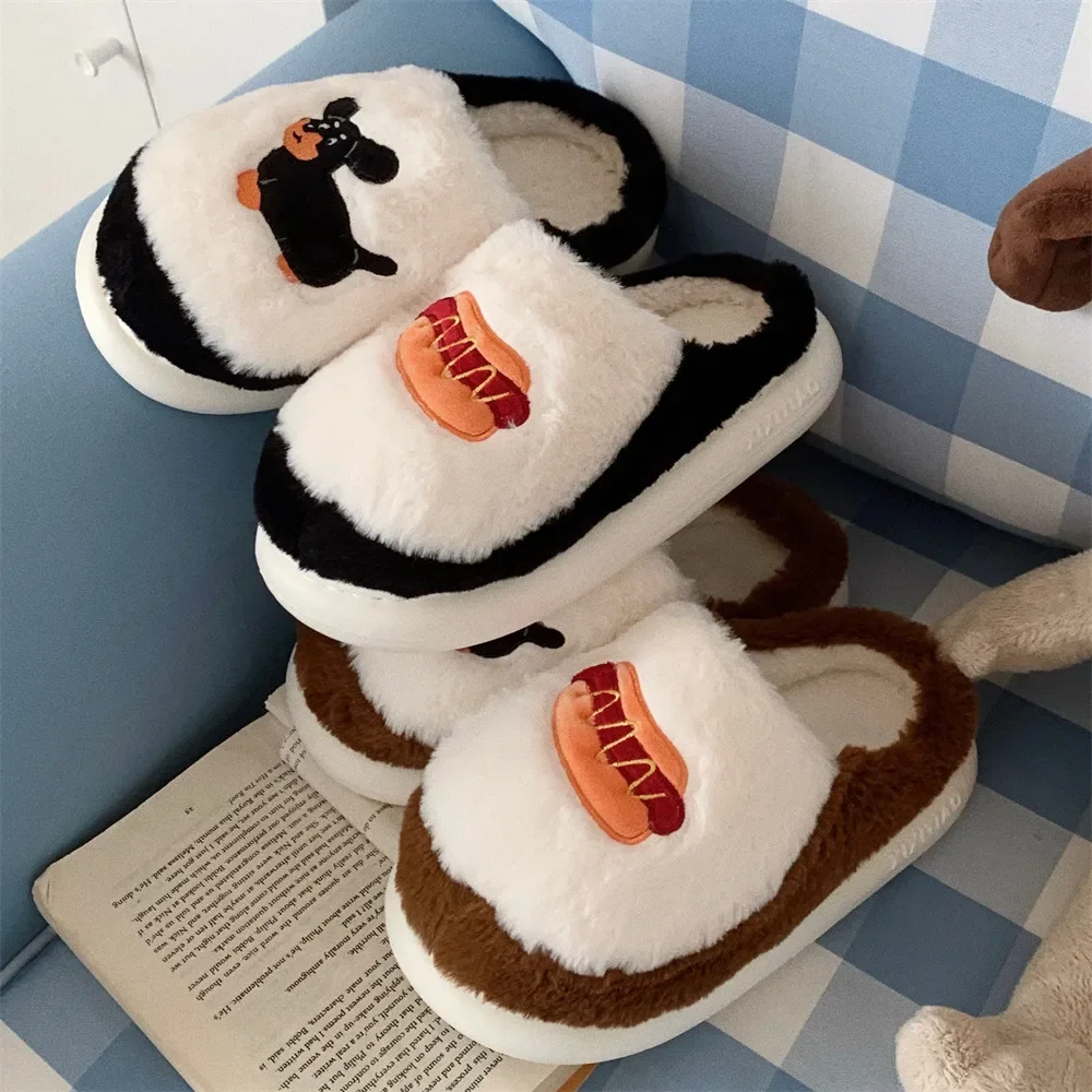 Winter Women's Slippers Cartoon Cute dog Indoor Warm Non-slip Soft Sole Good Breathable Homeshoes Fashion Causal Cotton Shoes