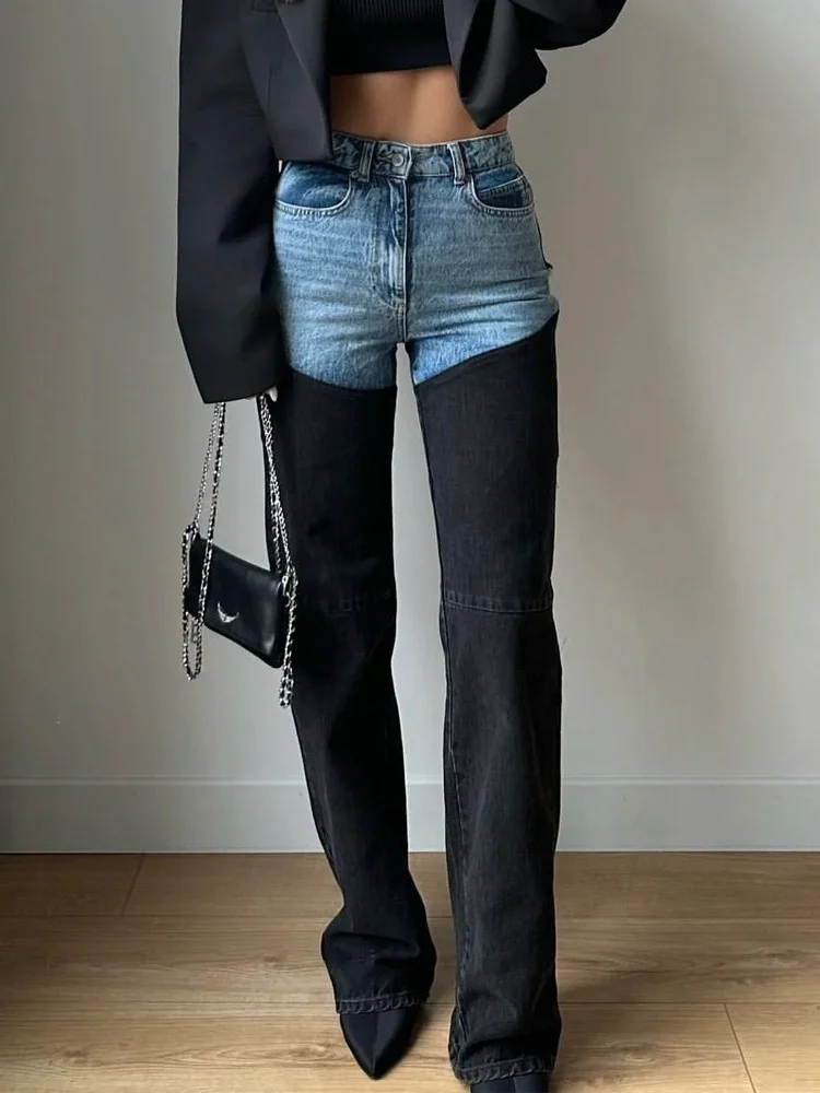 

2026 New Cross-Border Slim Jeans High Waist Patchwork Straight Leg Thin Denim Trousers for Women Summer Season Jeans