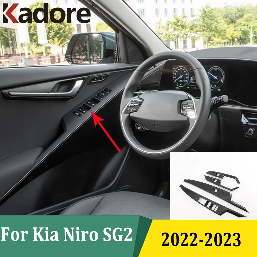 

Крышка стеклоподъемника для Kia Niro SG2 2022 2023 ABS из углеродного волокна, отделка двери, подлокотника, панели, рамки, аксессуары для интерьера автомобиля