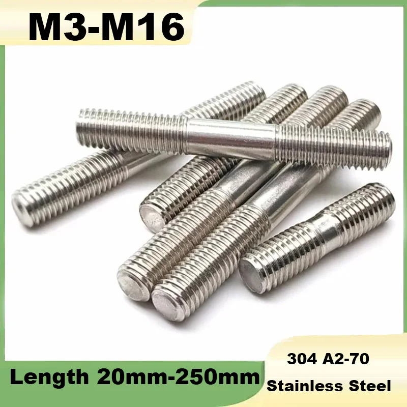 Double End Bolts M3 M4 M5 M6 M8 M10 M12 M16 304 Stainless Steel Thread Rod Stud Bolt Tooth Stick Dual Head Thread Bar