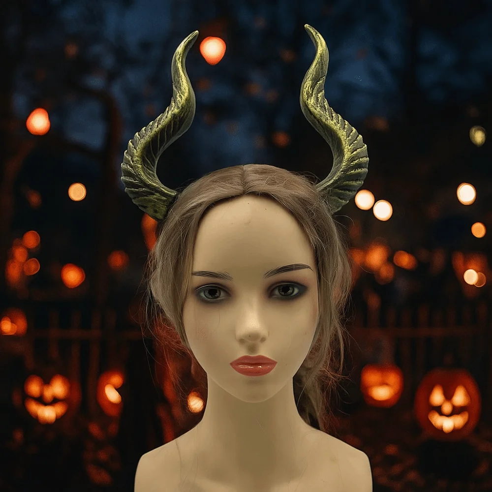 Personality Ox Horn Halloween Horns Headband Dark Series Halloween Headwear Cosplay Hairband PU Halloween Hair Hoop Men