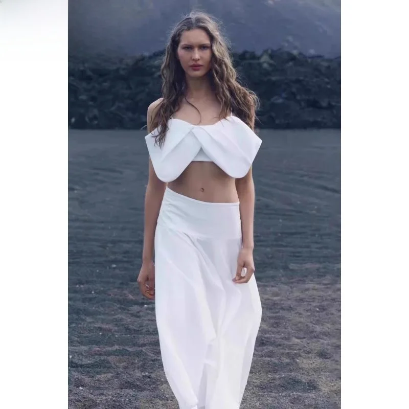 

Spring Summer New Women's Slim Fit Knot Decorated Silk White Strap Top Regular Length Pure Color Other Material 00