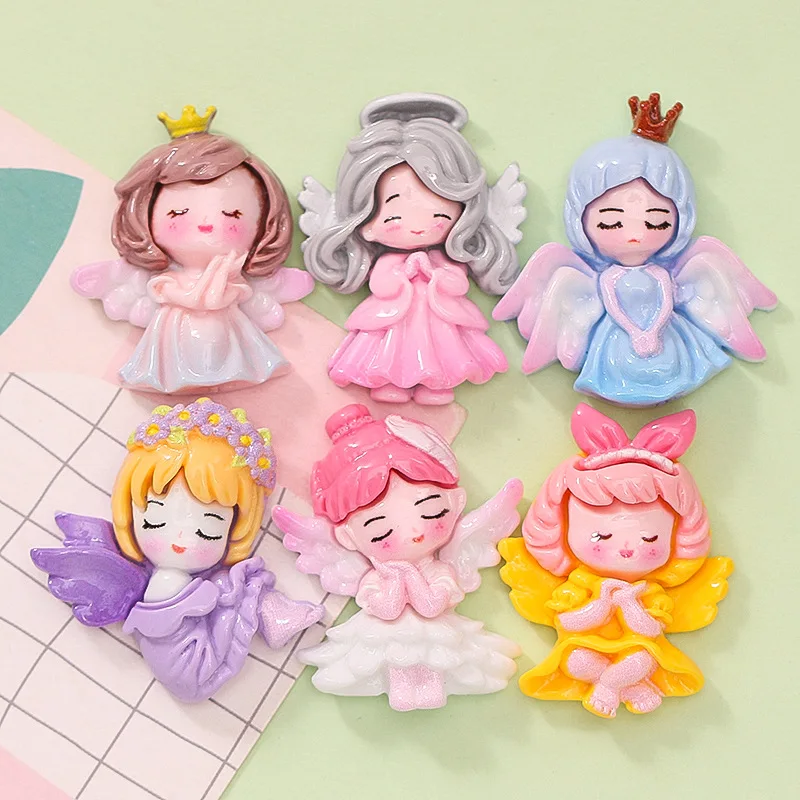 

100pcs Kawaii Cartoon Angel Wings Girl Resin Flatback Cabochon for Hair Bow Center Scrapbook DIY Decoration Accessories