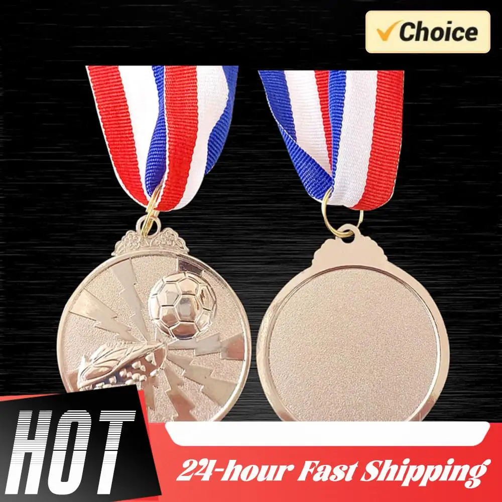 1/5/10PCS Gold Silver Bronze Award Medals 2 Inch Zinc Alloy Football Medals with Neck Ribbon for Sports Competitions Celebration
