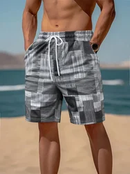 Vintage Men 3D Printed Casual Shorts Square Colorful Plaid Short Pants Casual Sports Oversize Swimming Gym Men Summer Clothes