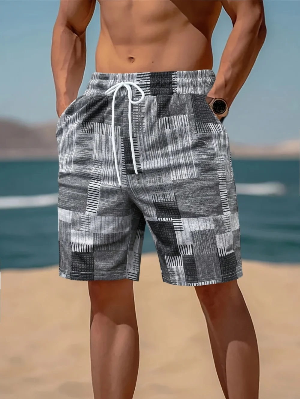 Vintage Men 3D Printed Casual Shorts Square Colorful Plaid Short Pants Casual Sports Oversize Swimming Gym Men Summer Clothes