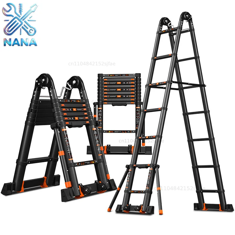 multifunctional project lifting herringbone ladder portable aluminum alloy thickened folding telescopic ladder