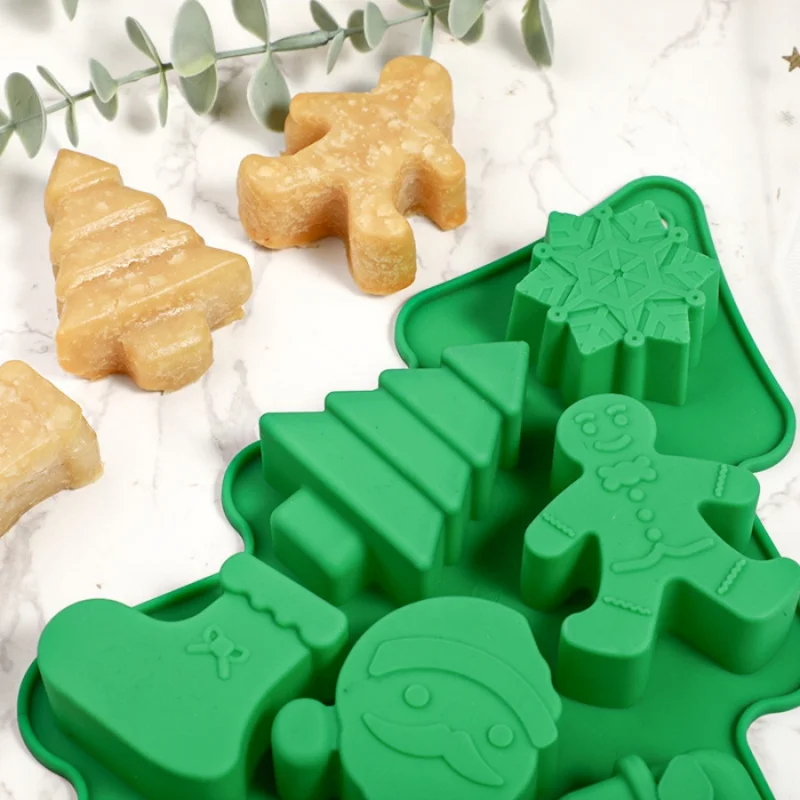 1pcChristmas Silicone Cookie Mold Cake Candy Chocolate Fondant Mold Christmas Tree Snowflake Gingerbread Man Bell