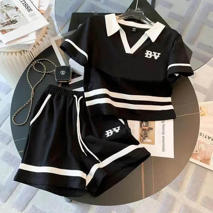 2024 Summer Children Girls Clothes Set V Neck Tshirts and Shorts 2 Pieces Suit Teenage Girls Short Sleeve Top Bottom Tracksuit