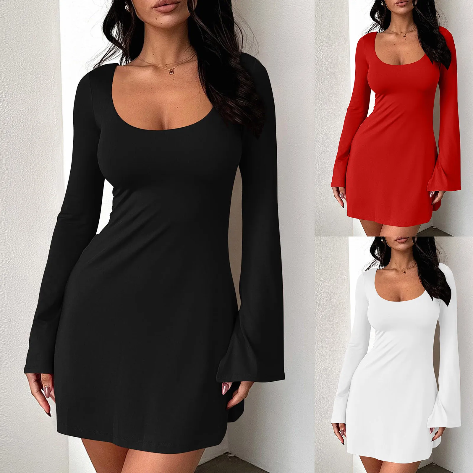 Women Mini Sexy Dress Long Sleeve Buttocks Wrapped Dress Slim Fit Skinny Mini Dress Ladies Club Streetwear Female Vestidos