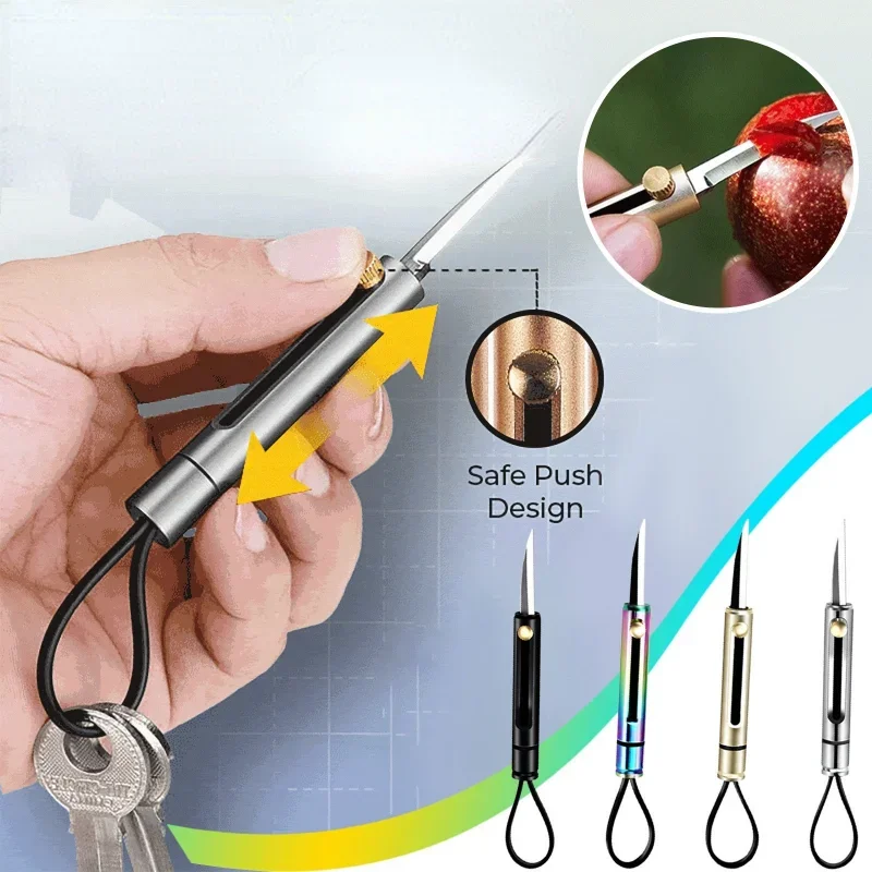 Outdoor Portable Stainless Steel Knife Keychain Hanging Mini Telescopic Car Self-Defense Knife Multifunctional Cutting Tool Gift