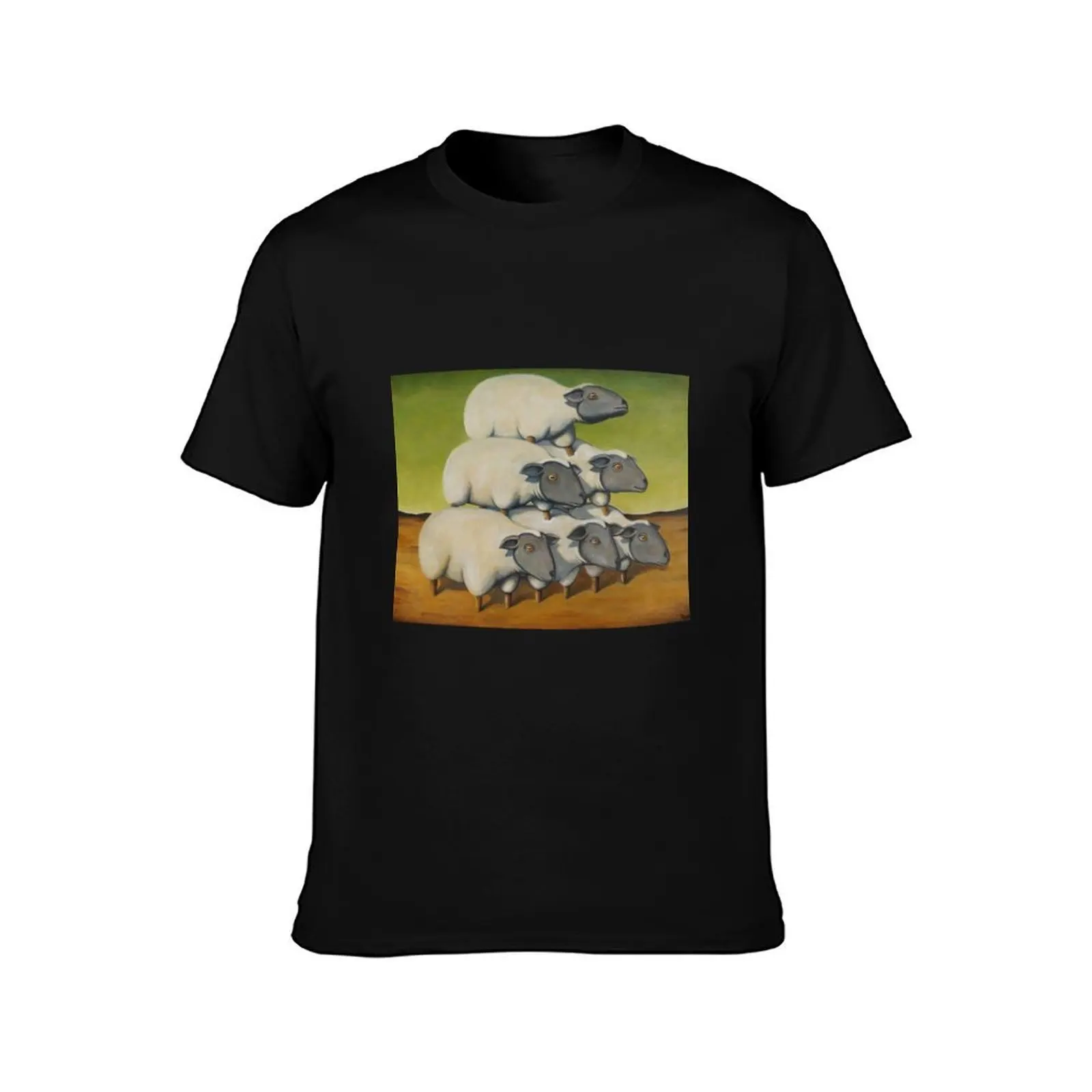 Sheep Stack T-Shirt Retro Style Print Casual Top T-Shirt