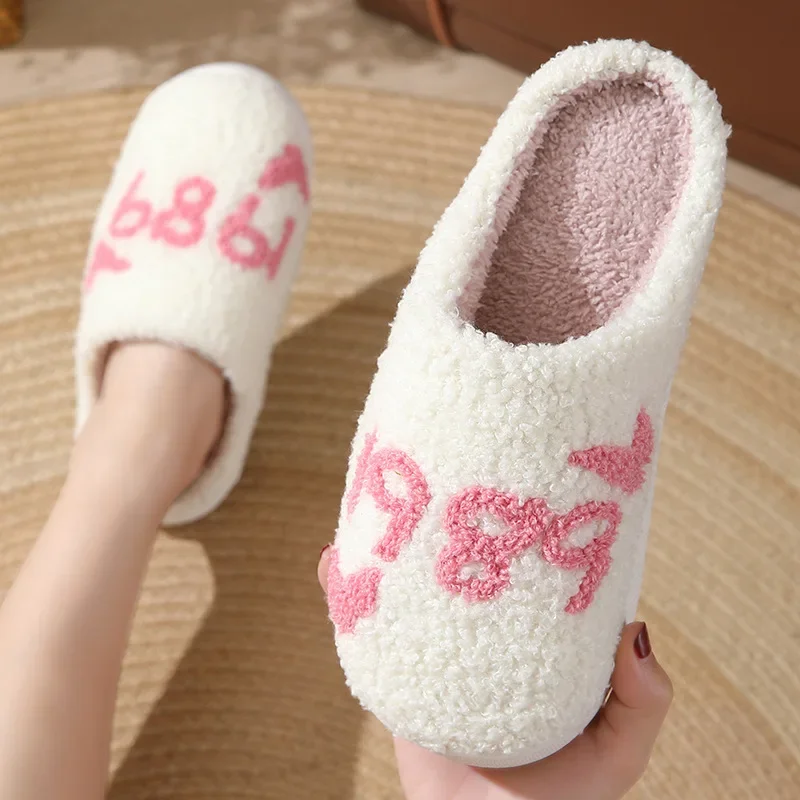 Women's Lovely Indoor Home Slippers Men Cartoon Soft Warm Sandals Females Cute Plush Cotton Flat Slides Taylor Fans 1989 Shoes