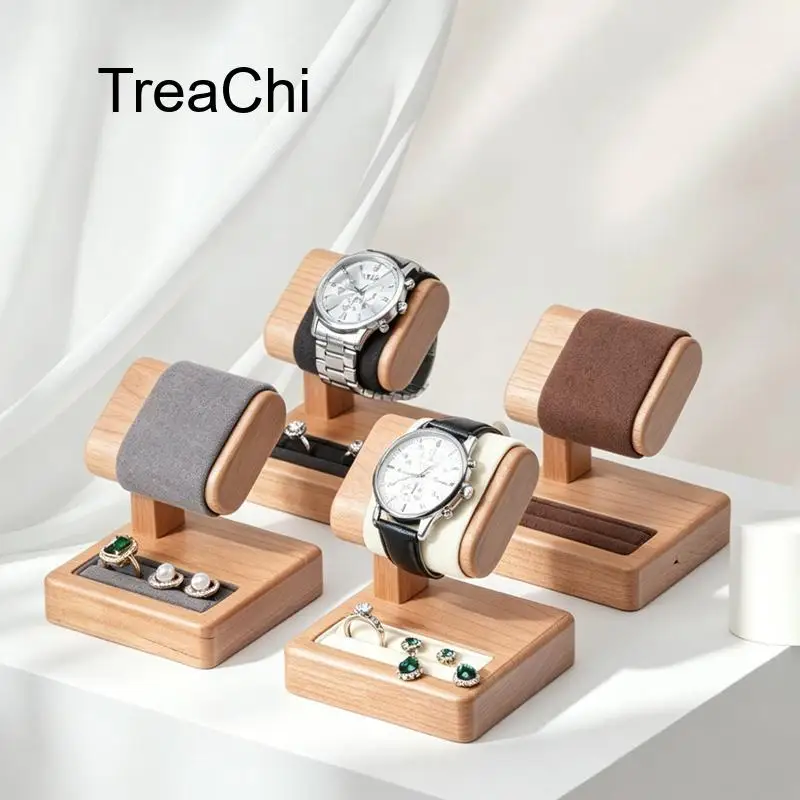 Wooden Jewelry Display Stand for Watches Bracelets and Rings with Velvet Padding Multiple Colors and Size for Storefront Display