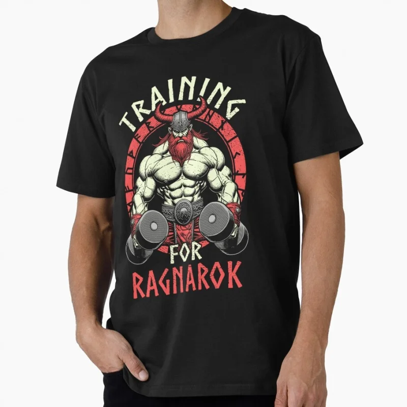 

Training For Ragnarok Viking Gym Warrior Norse Fitness Gift t shirt 100% cotton Short Sleeve Graphic Clothes All size tops S-6XL