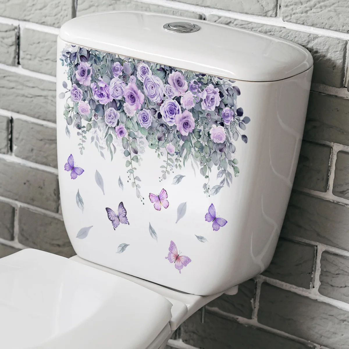 M21 Plants Flowers Butterflies Toilet Sticker Bathroom Toilet Cover Sticker Refrigerator Wall Stickers Wc  For Home  Decoration