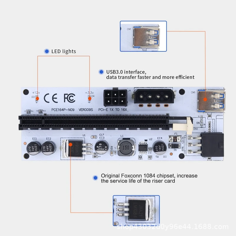 10PCS PCIE Riser Card VER009S PCI-E 1X To 16X Extender PCI Express X16 Card USB Riser 009S For Bitcoin Miner Mining