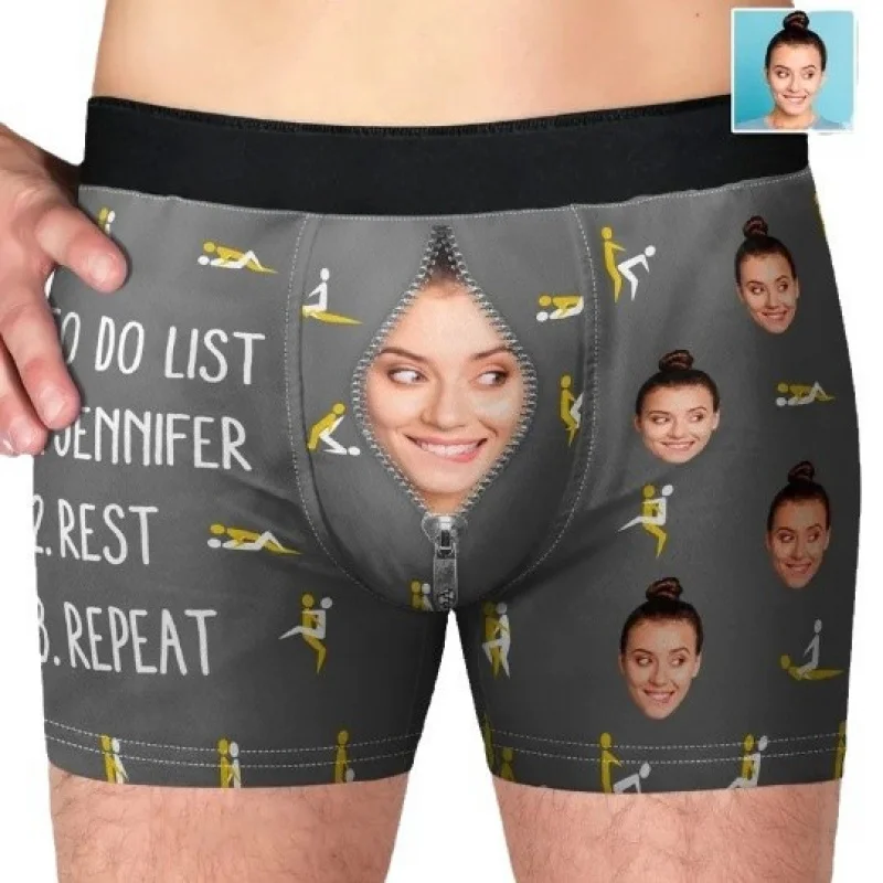 New 3D Face Portrait Printed Men's European and American Breathable Underwear Personalized Flat Pants Four Corners