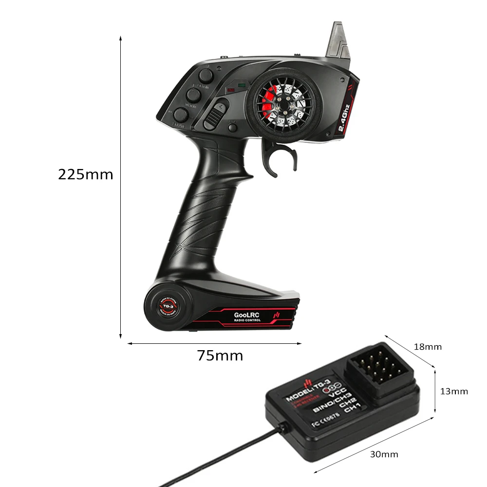 GoolRC 디지털 라디오 리모컨 송신기, RC 자동차 보트용 리시버 포함, TG3, 2.4GHz, 3CH