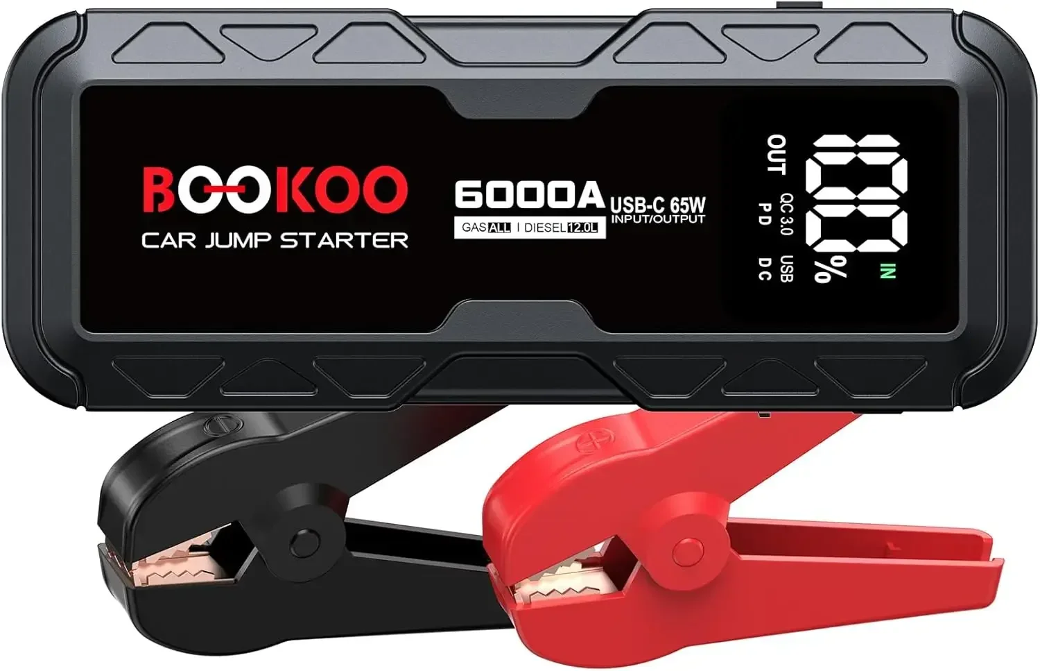Jump Starter 6000A,12V Portable Car Battery Jump Starter (for All Gas and 12L Diesel Engines) 88.8Wh Jump Box with USB-C 65W 2-W