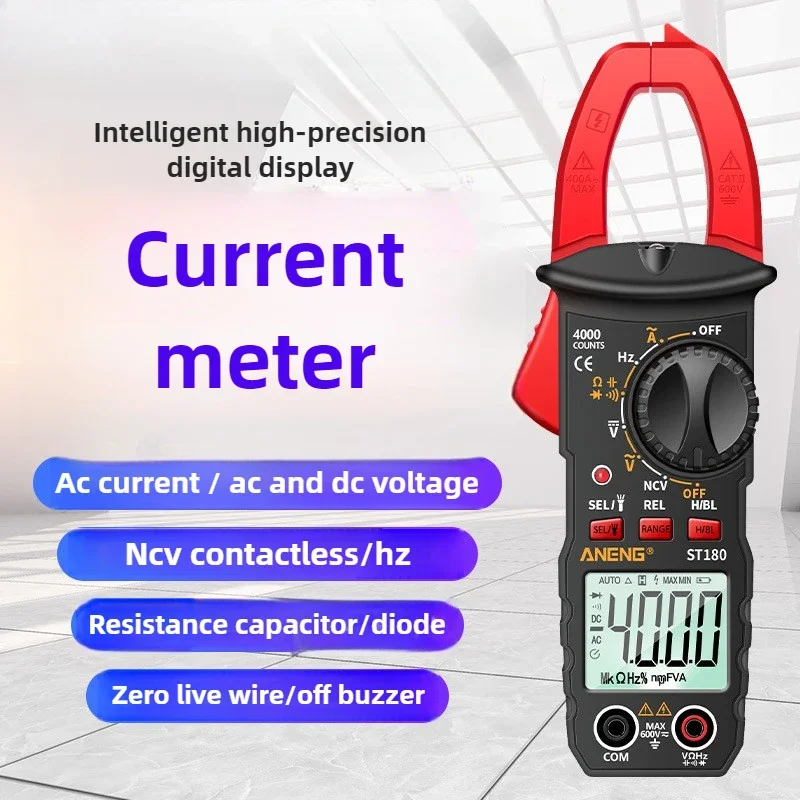 ST180 AC Current Clamp Meter Digital 4000 Counts Multimeter Ammeter Voltage Tester Car Amp Hz Capacitance NCV Ohm Tool