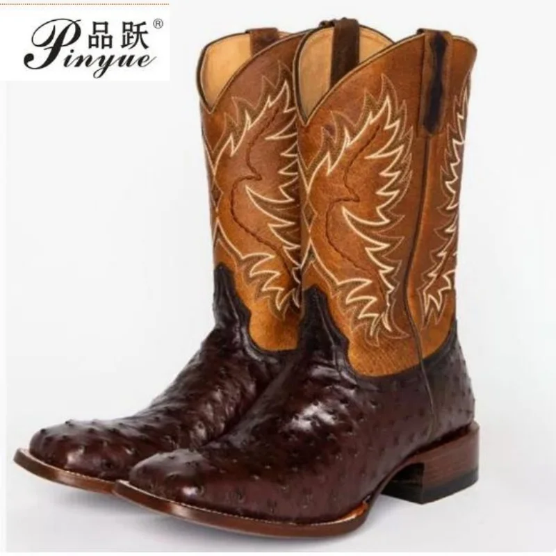 

Men High Boots Embroidery Retro Handmade Mens Boots Western Cowboy Boot Pointed Toe Boots Hand Stitching Outdoor Men's Shoes
