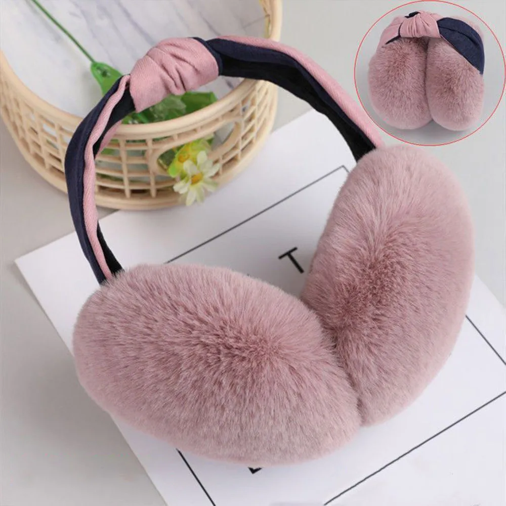 Women Soft Hair Hoop Earmuffs Outdoor Cold Protection Ear Cover Warm Earmuffs Ear-Muffs Solid Color Folding Earflap Winter