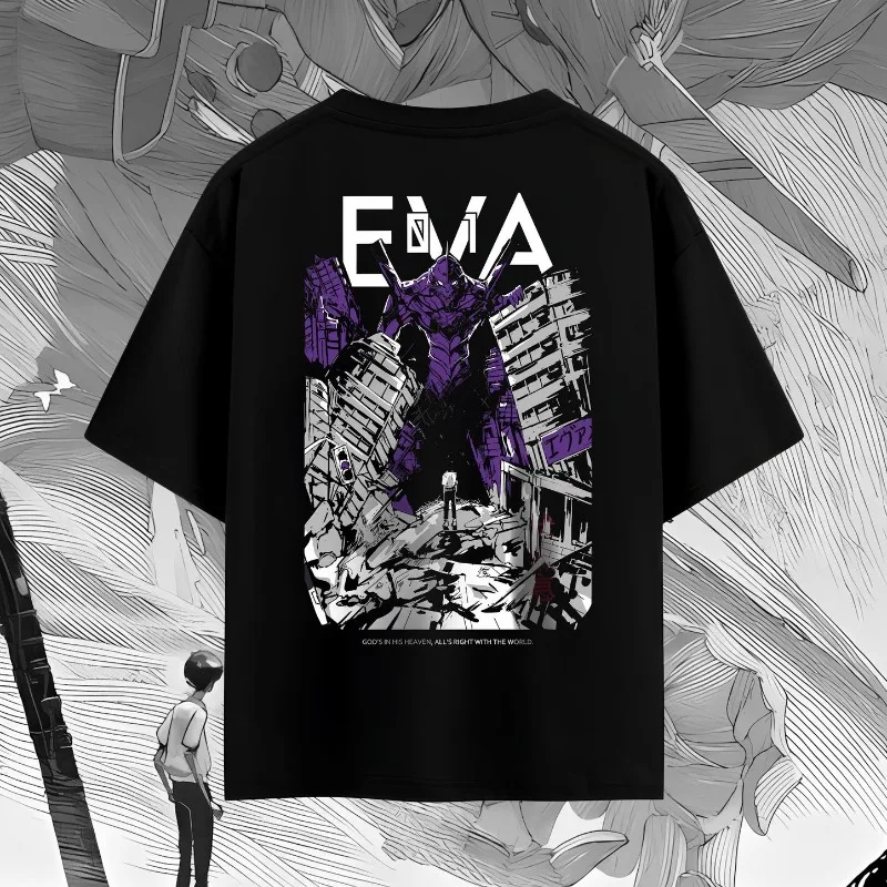 Evangelion EVA Unit-01 T Shirt, Double Sided Print Oversized Anime Graphic Tee,Japanese Anime，comfortable Fabric
