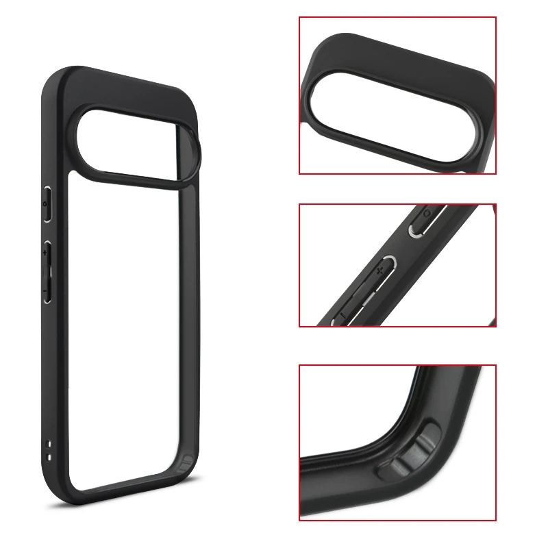 Untuk Google Pixel 10 Pro Casing Penutup Google Pixel 10 Pro XL Capa Tahan Benturan Bingkai Hitam Belakang Transparan Bening Fundas Pixel 10 Pro