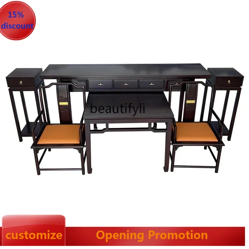 

new style Narrow Table Altar Rosewood Solid Wood Old-Fashioned Square Table for Eight People Combination Rural Altar Six-Piece H