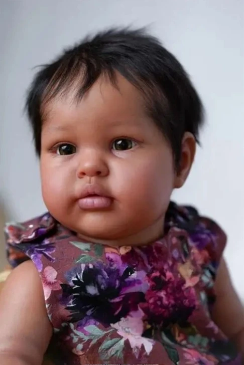 NPK 24'' Handmade Dark Skin Unfinished Reborn Ellie Lifelike Kit Painted Doll Parts with Curly Black Hair
