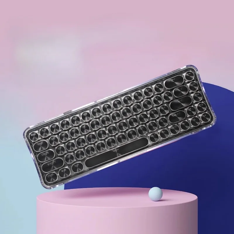 Mechanical Keyboard 68 Keys  ABS Material Plastic Tri-mode Wireless Type C Transparent Shell Punk Style Lightweight and Portable