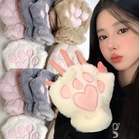 Winter Lovely Plush Cartoon Cat Claw Paw Mittens Warm Soft Plush Short Fingerless Fluffy Bear Gloves Costume Half Finger Gloves