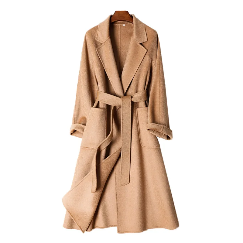 

Элитное Новое Шерстяное Пальто Из Двусторонней Шерсти Цвета Кэмел Для Женщин