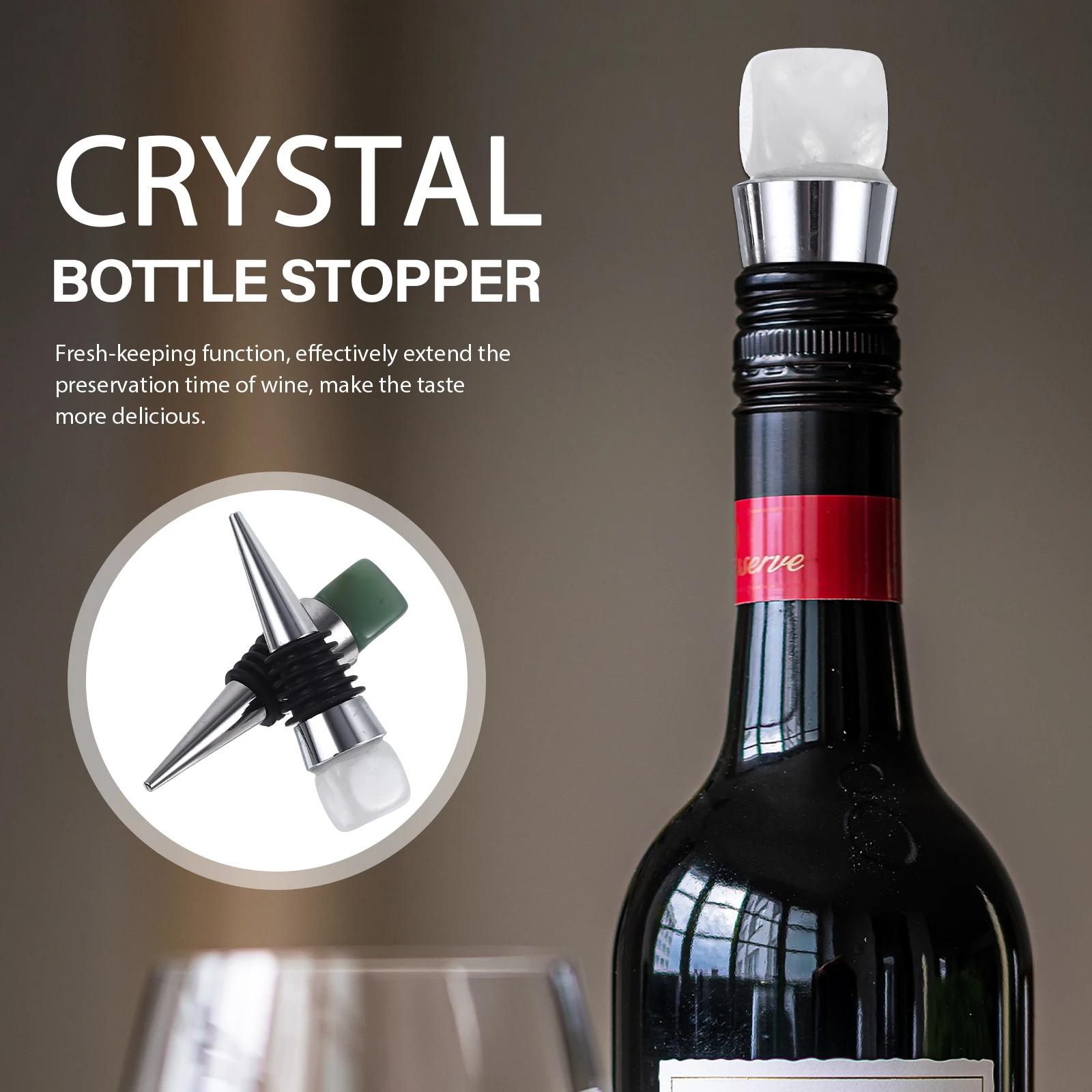 

2pcs Crystal Bottle Stoppers Natural Gemstone Sealer Bottle Plug Green White Reusable Kitchen Bar Glass Plugs