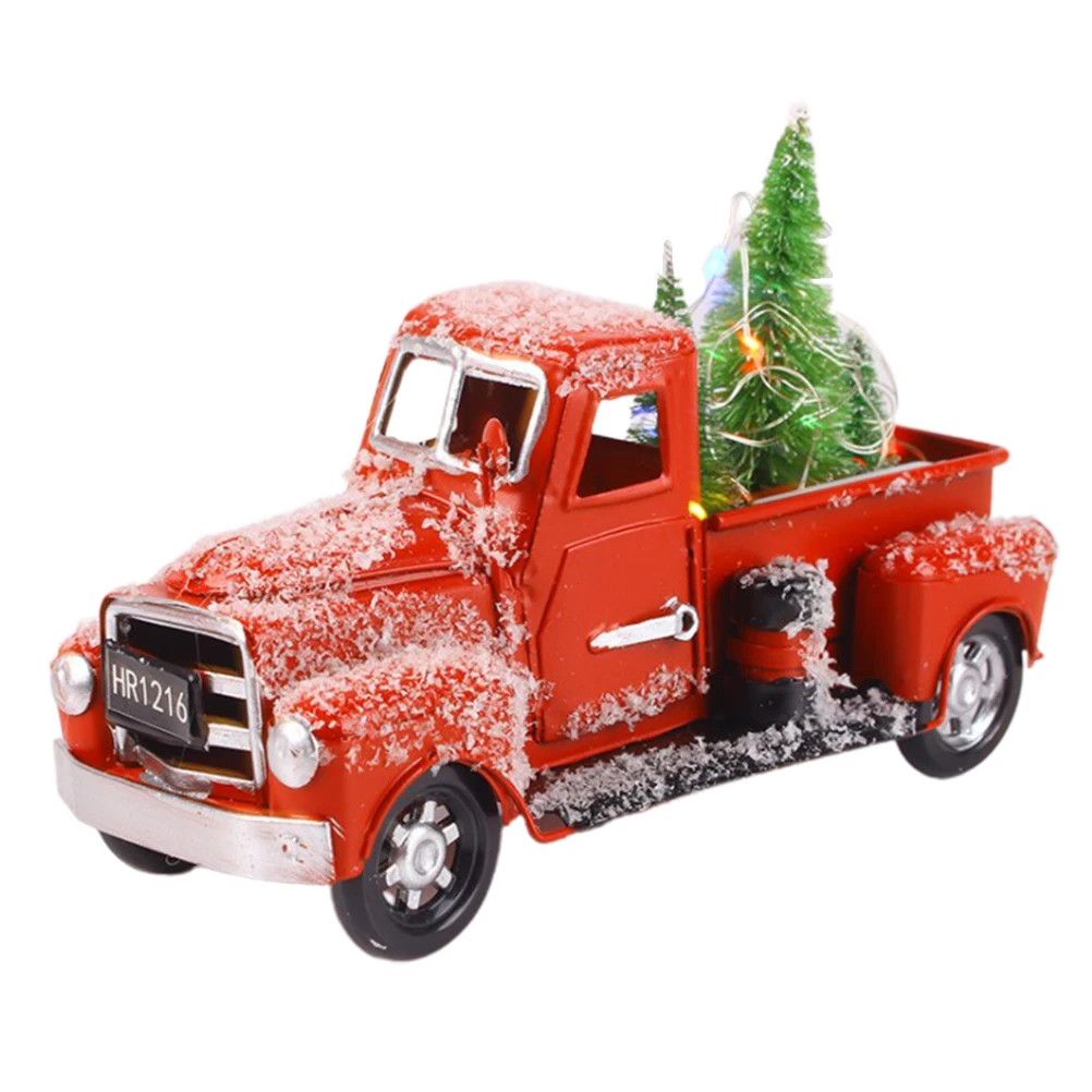 

Christmas Vintage Red Truck Metal Truck Car With Christmas Trees Ornaments For Home Fireplace Desktop Decorations Holiday Xmas