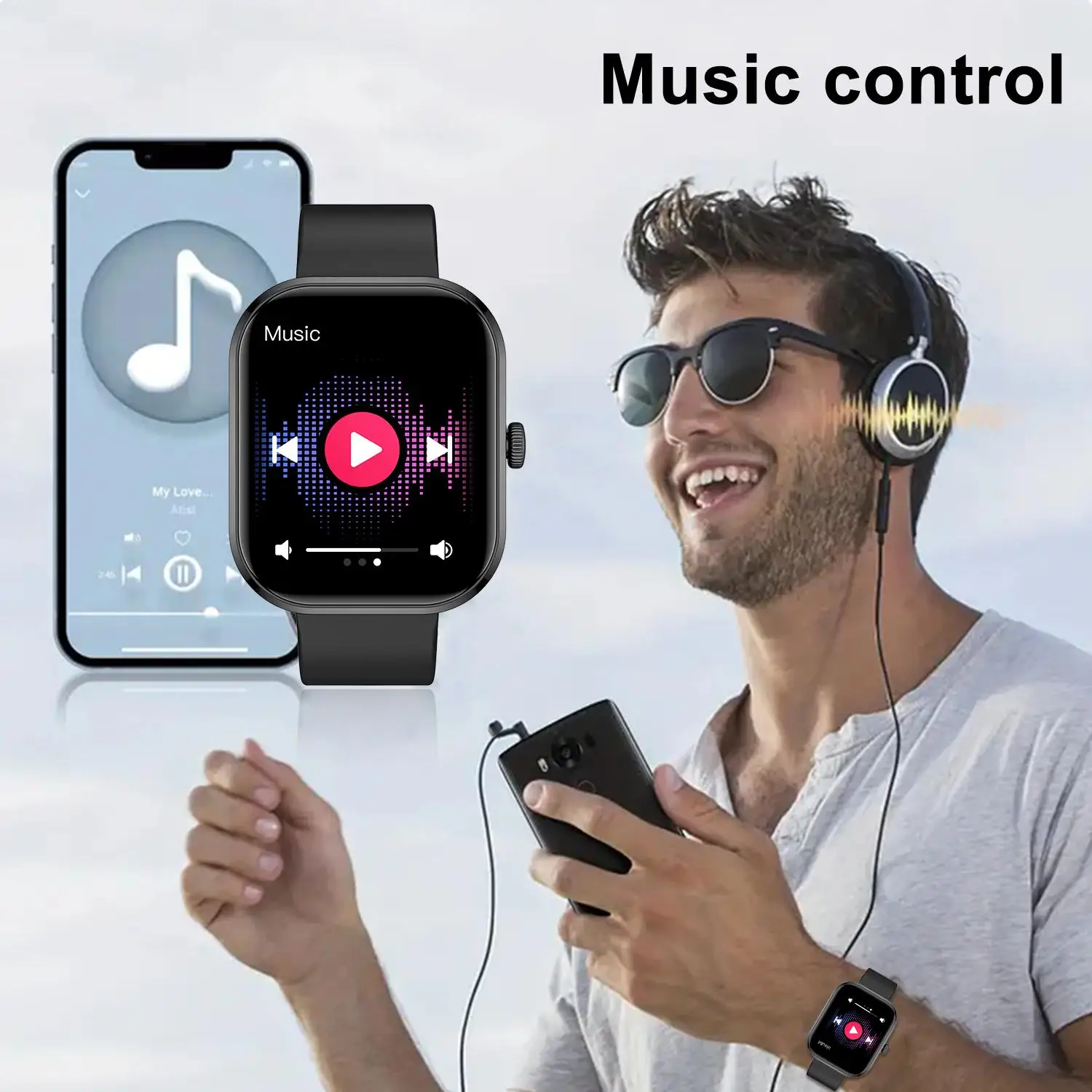 2026 New Smart Watch HD Touchscreen - Wireless Calling, Camera & Music Control, Multi-Sport Modes, Alarm/Call-SMS Alert, Custom