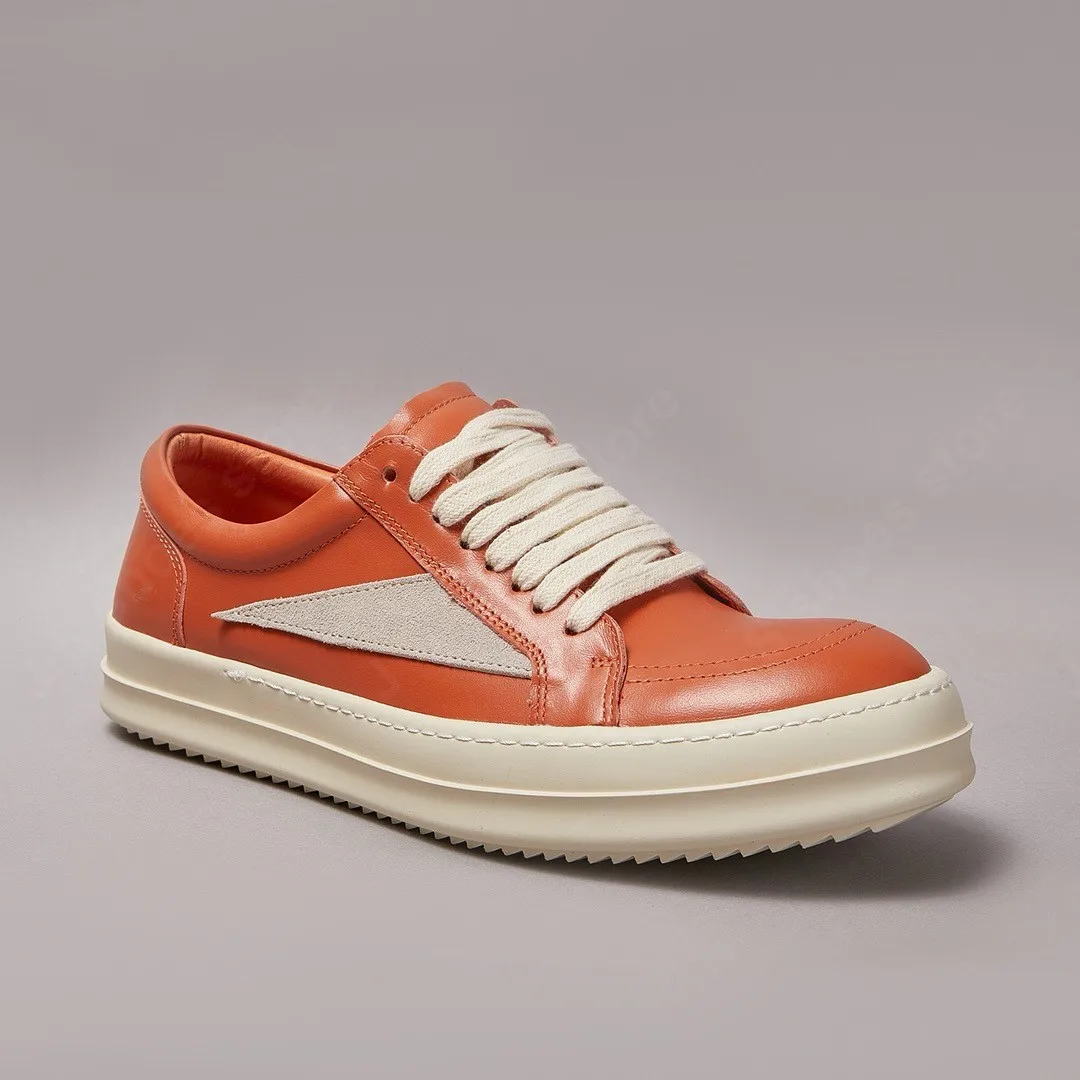 

Ricks Men Shoe Owens Casual Shoe Low Top Shoe Orange Leather Shoes White Cow Suede Sneakers Lace Up Women Owens Leather Sneaker