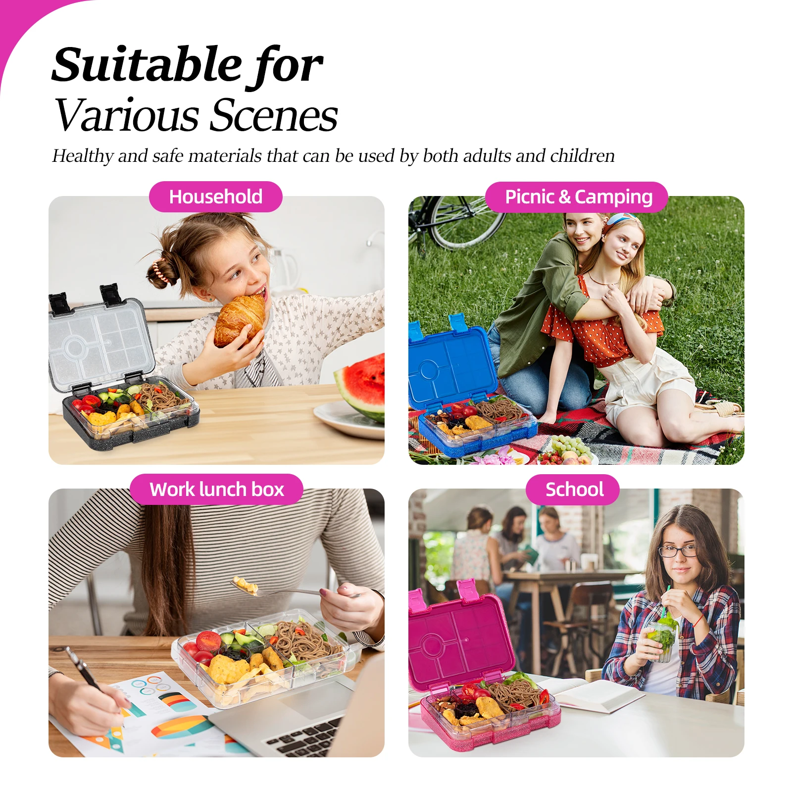 Portable Sealed Lunch Box Student Bento Box Microwave Available Heating School Office Staff Fruit Food Containers Forks Spoons - view 5