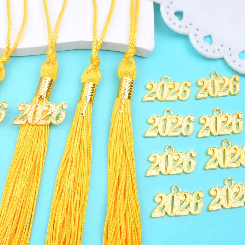10 Pcs Graduation Tassel With Gold Date Mortarboard Tassel Fringe Honor Cord For Graduation Party