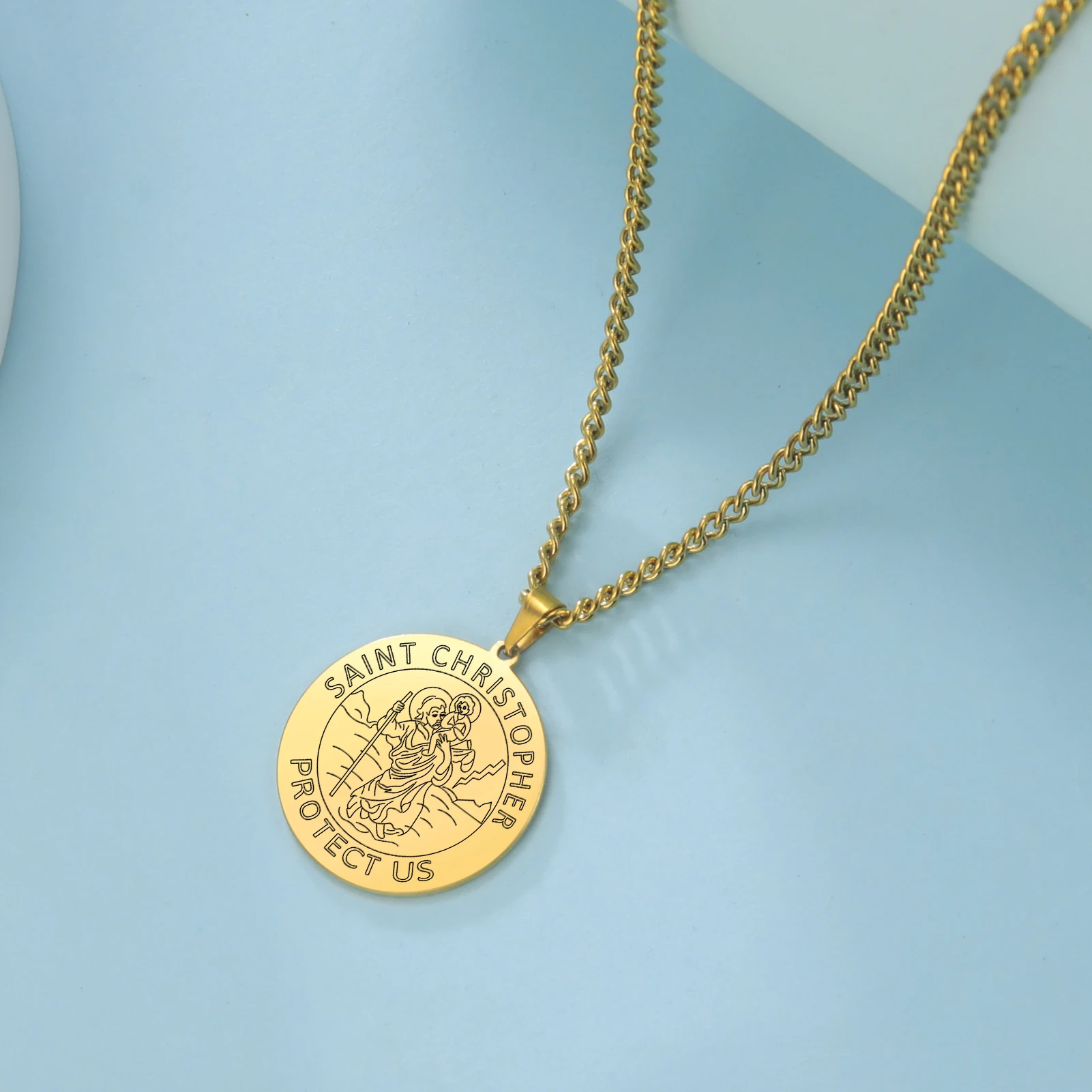 Dawapara Saint Christopher Medaille Halskette Jesus Truet In Sie Amulett Katholischen Schmuck Reisende Fahrer Geschenke Edelstahl – Detail 6