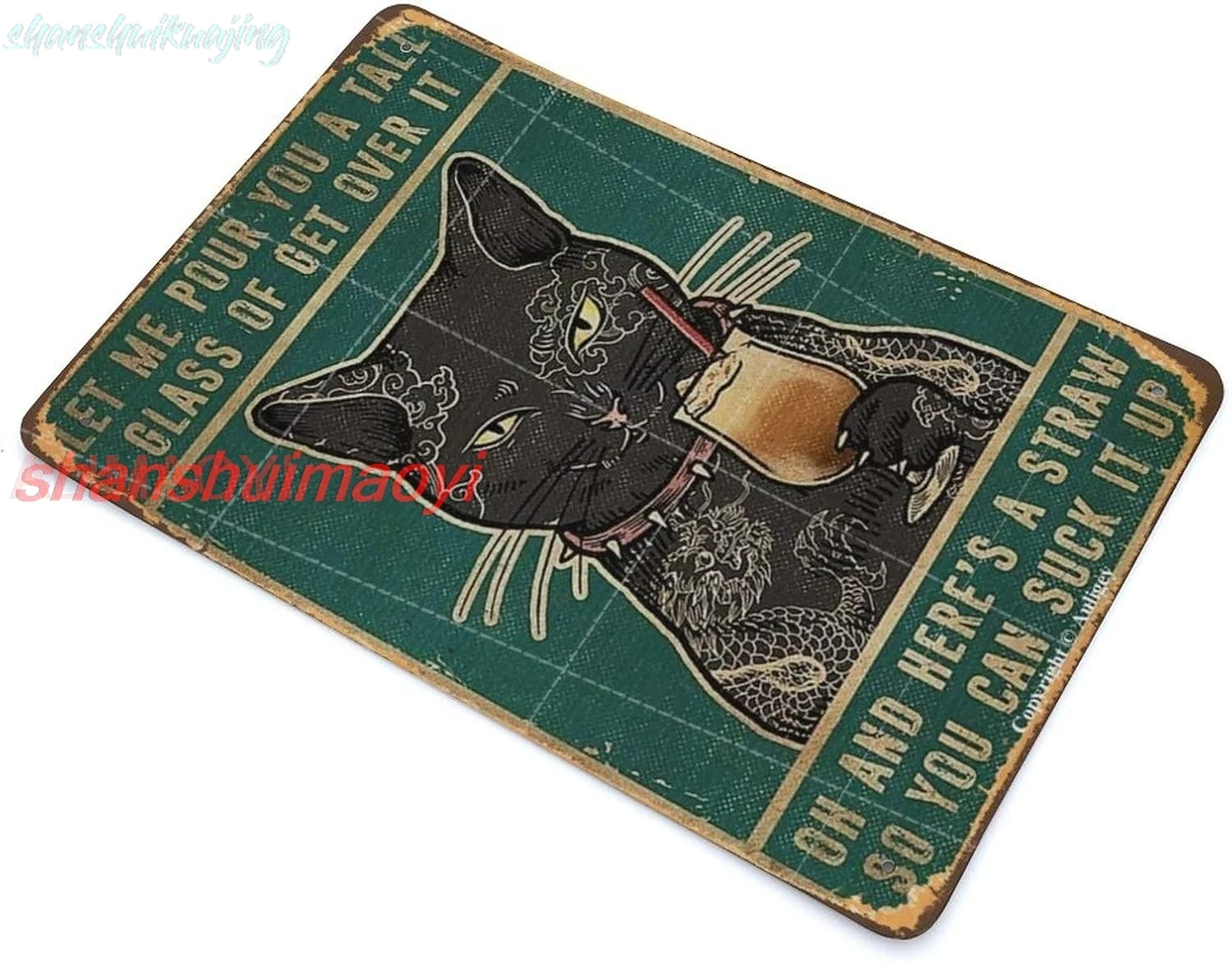 Let Me Pour You a Tall Glass of Get Over It Black Cat Vintage Metal Tin Sign Poster Retro Funny Home Wall Decor Livingroom  sign