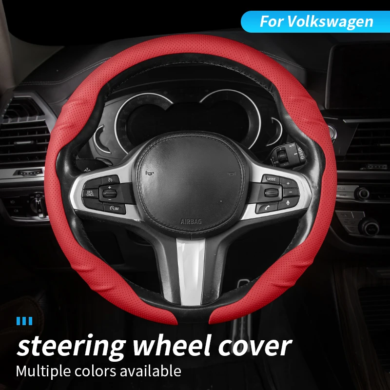 Nappa leather car steering wheel cover for Volkswagen Touran Tiguan Teramont Phaeton Touareg NewBeetle Scirocco comfortable grip
